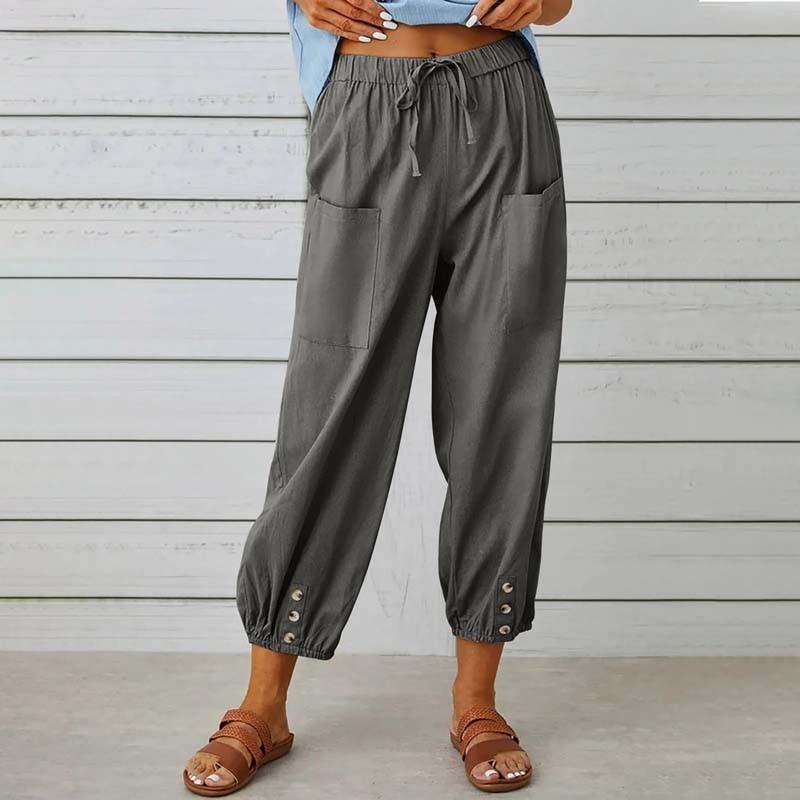 2025 Women s Loose High-Waisted Wide Leg Linen Cotton Pants 5XL темно-серого