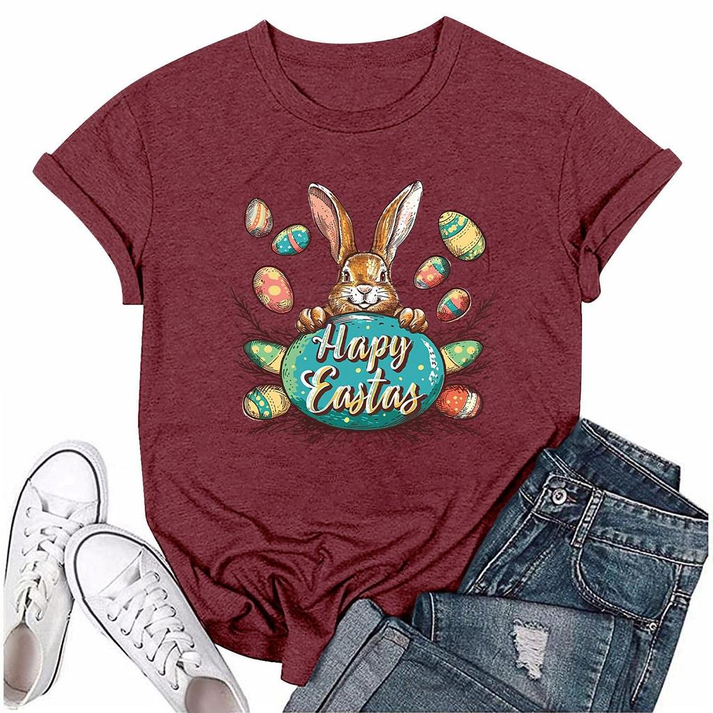 Damenmode Bedrucktes Rundhals Kurzarm Freizeit T-Shirt Top