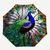 1pc Stained Glass Peacock Design Automatic Opening Folding Umbrella with 3-Fold Design, 8-Bone Iron Frame, Outdoor, Festive Gift for Fans, Travelers,