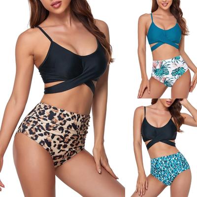 Women's High-waisted Bikini Suit Split Swimsuit Set Hard Wrap Swimwear