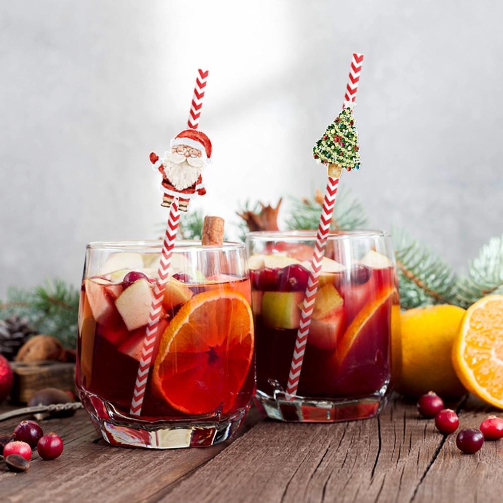 Christmas New Party Decoration 24pcs Snowman Water Cup Beverage Disposable Decorative Straw Supplies