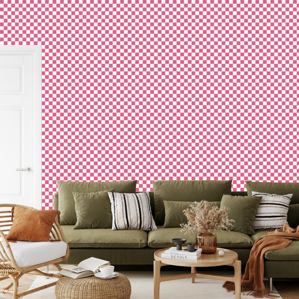 Checkerboard Wallpaper, Powder Pink and White, Clear Detail, 50x1000