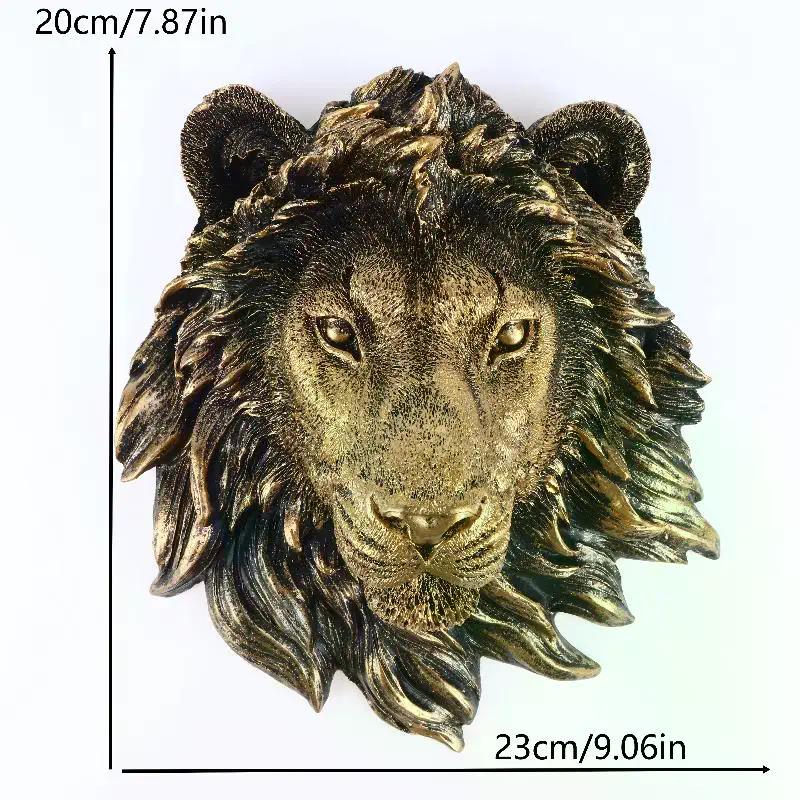 Animal Head Wall Decoration Statues Vintage Resin Lion Head Wall Hanging Decor Bedroom Home Simulation Statue Ornament
