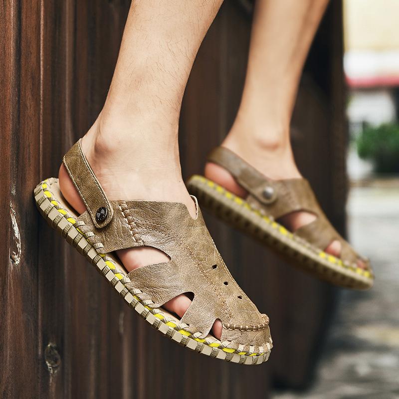 Breathable bag head sandals men's casual shoes summer outdoor beach shoes men's large size hollow men's shoes