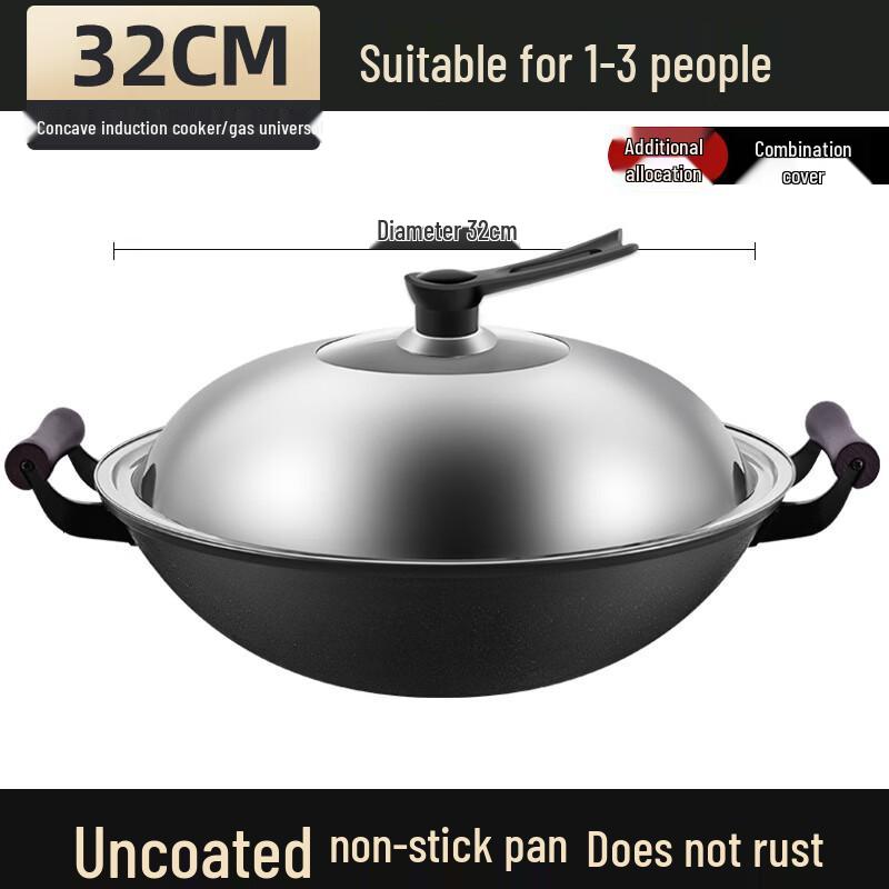 Traditional Double-Handle Iron Wok with Round Bottom