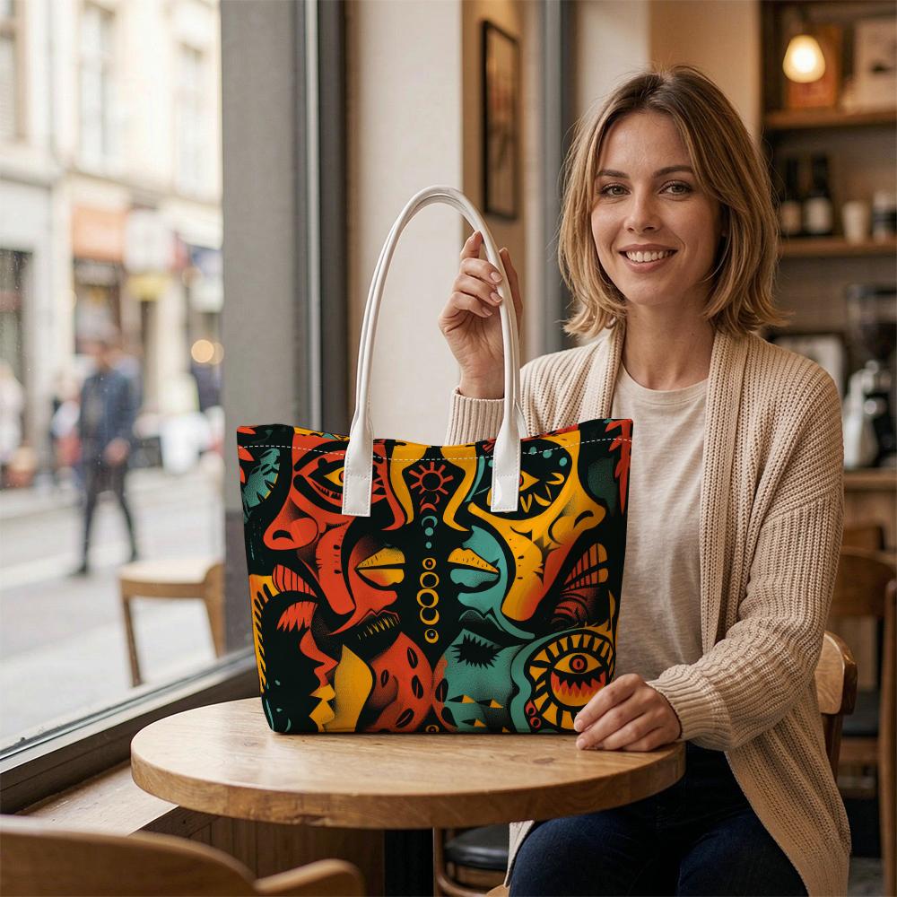 Bohemian Totem Print Women Large Shoulder Tote for Daily Outing