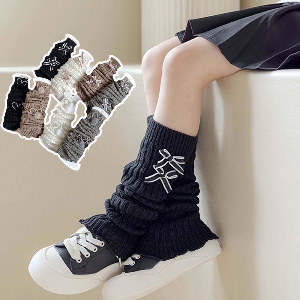 

Bow Knitted Socks Solid Color Pile Sock Sweet Calf Sock Kids Girl