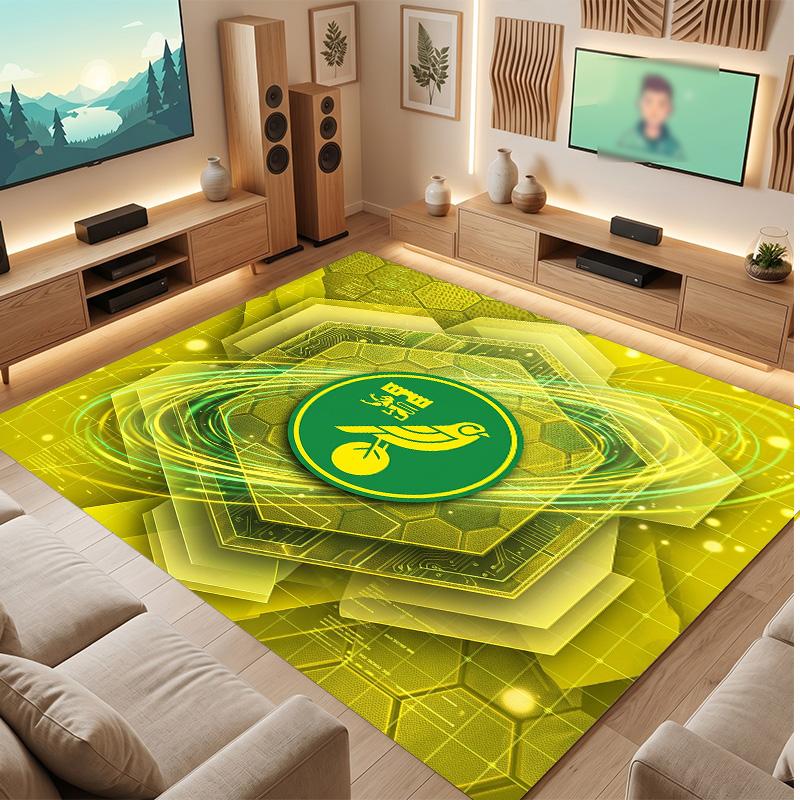 Norwich City Football Print Crystal Velvet Rug, Comfortable Water Absorbent Non Slip Indoor Floor Carpet