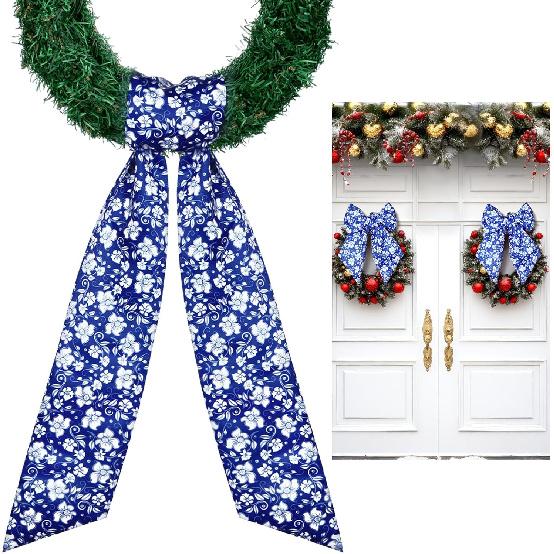 2 Pcs Wreath Sash for Front Door Reversible Chinoiserie Wreath Sash Accessories Decor for Monogram Garland Ribbon Porch Indoor Outdoor Home Party