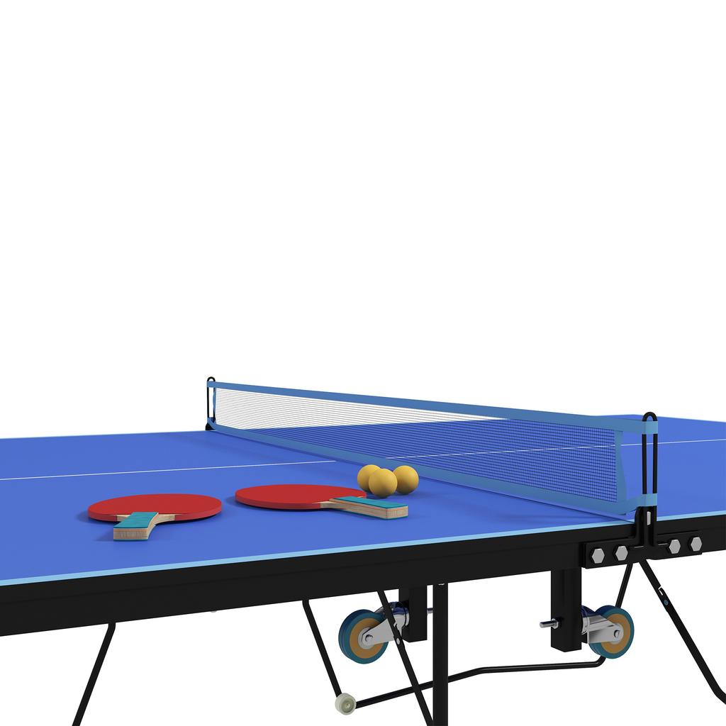 9FT Folding Tennis Table, with 8 Wheels, for Indoor Use, Blue