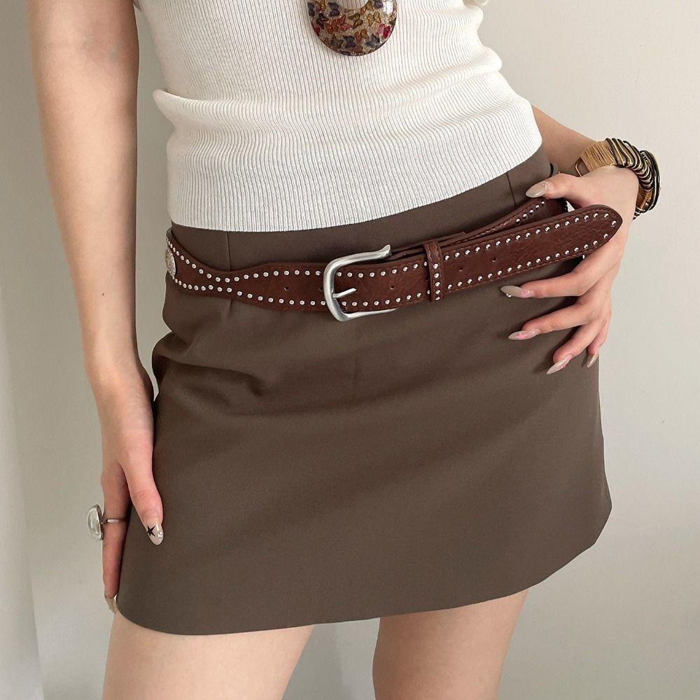 Y2k Wide Leather Waistband Maillard Punk Style Belt Retro Women Rivet Belt  Spicy Girls