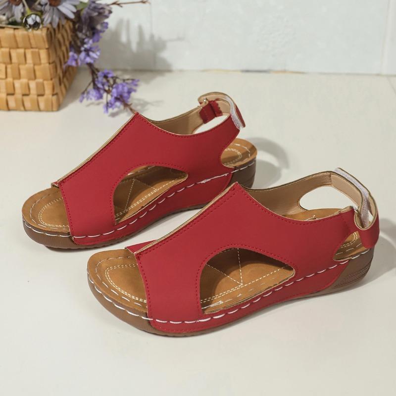 Sandales Velcro Grande Taille à Semelle Épaisse pour Femmes, Coutures de Voiture, Respirantes, Découpées, Talon Compensé, Sandales de Plage