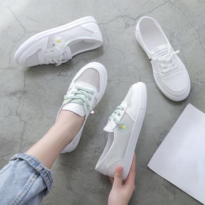 Women Spring Summer Flats Sneakers Mesh Breathable Lace Up Tennis Casual Light Hollow Femininos White Comfort Shoes
