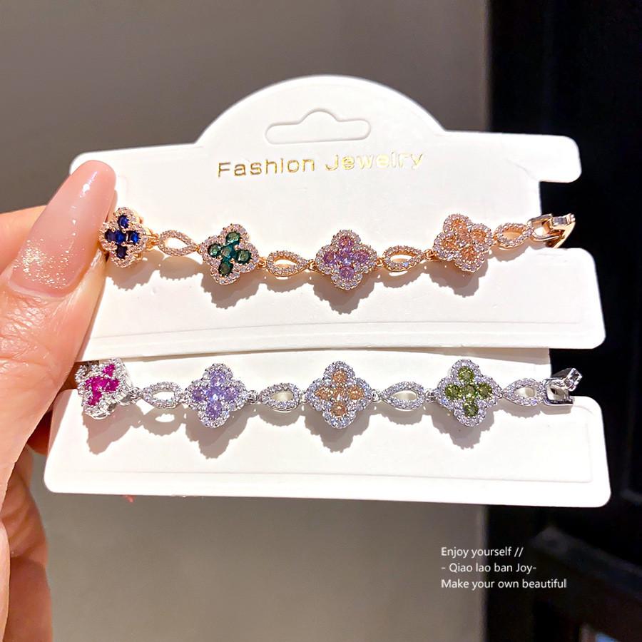18k Gold Plated Lucky Clover Flower Charm Bracelet For Women Fashion Accessory
