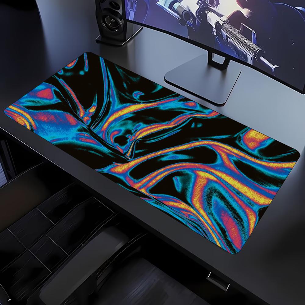 Colorful Liquid Swirl Pattern Large Mouse Pad NonSlip Rubber Stitched Edges Print Desk Mat Gaming Setup Office Workspace