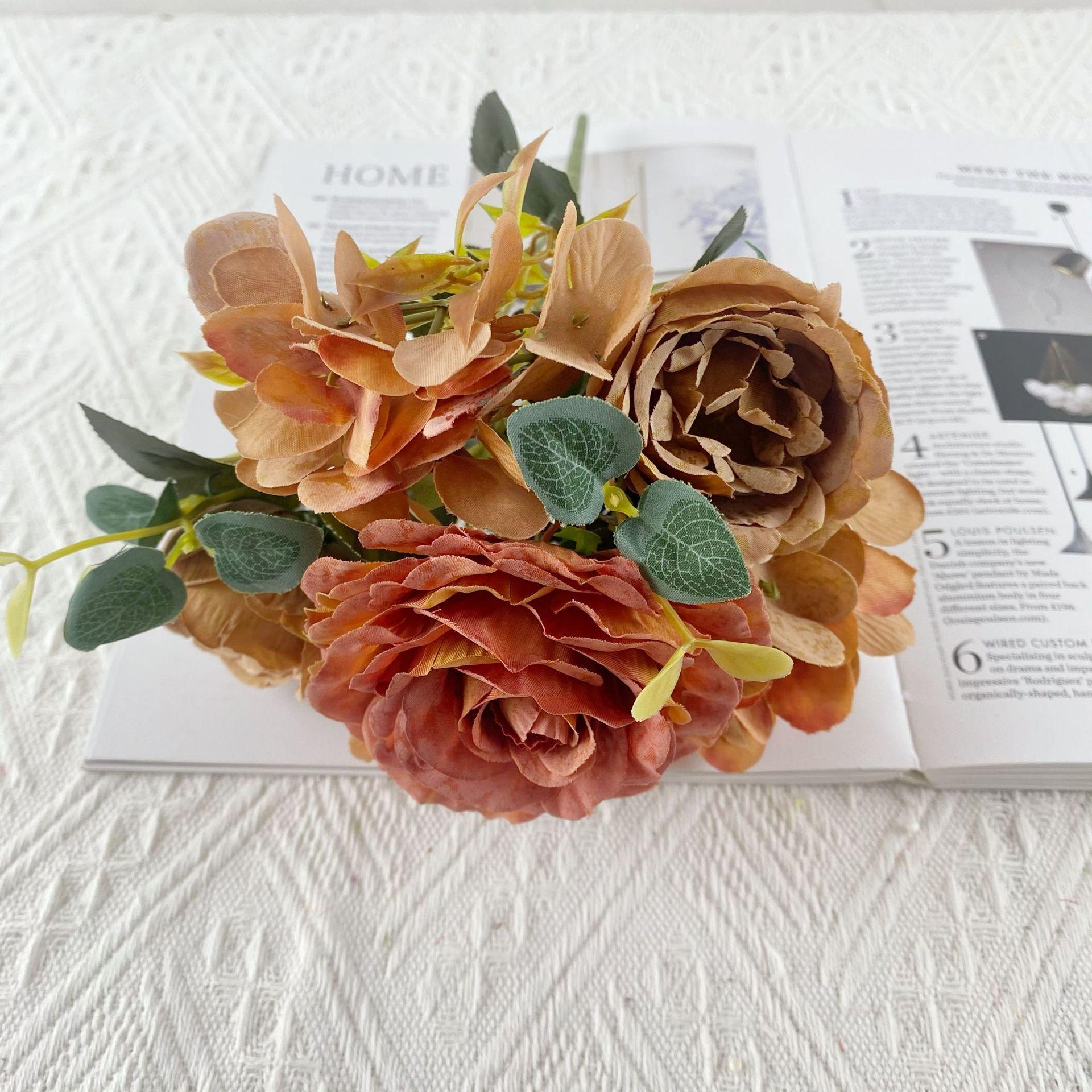 

6 Heads European Peony Hydrangea Simulation Flower Home Decoration Wedding Photography Props Decoration оранжевый