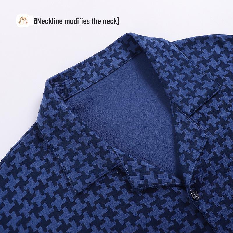 Herren Revers Strickjacke Baumwoll Pyjama Set - Frühling/Herbst, Lockere Passform, Langarm/Hose, Zweiteiliges Set