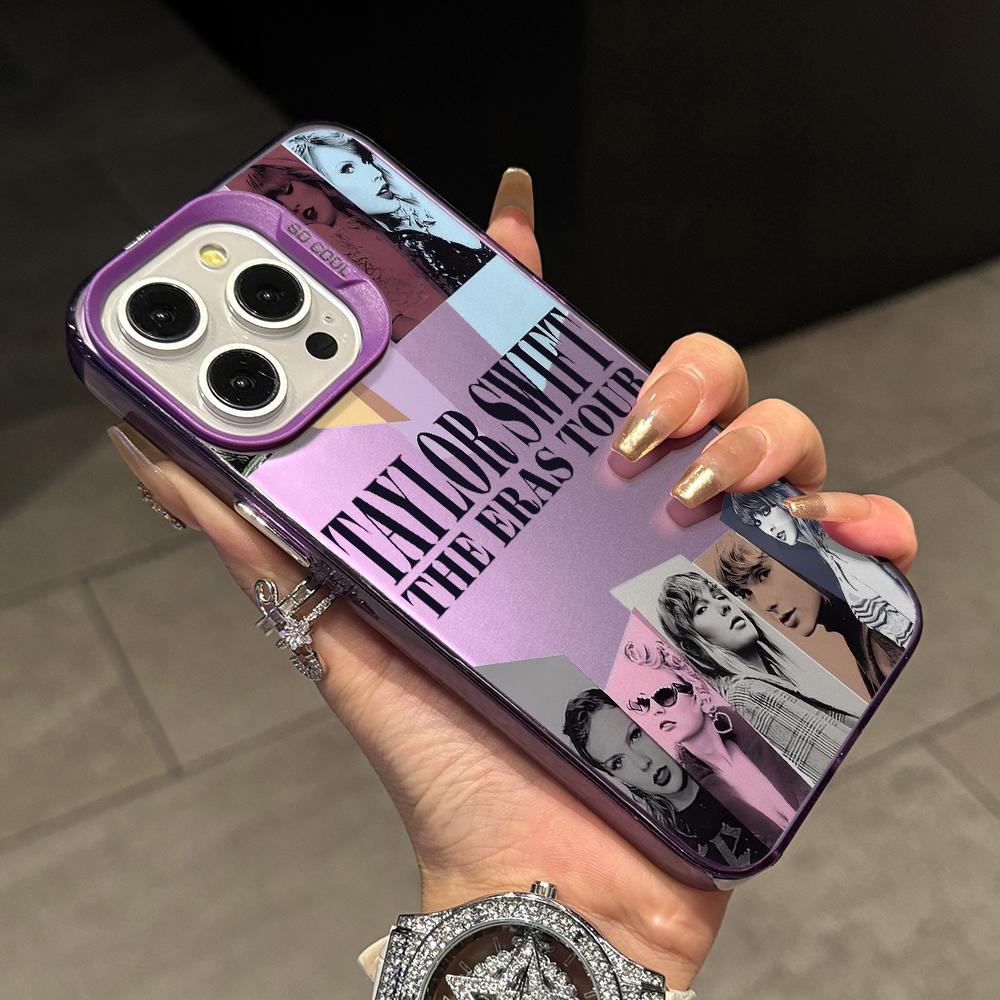 Funda de Teléfono para iPhone 17 Air 16 16e 15 14 Plus 13 12 11 Pro Max X Xs XR 8 Cantante Chica T-Taylors Colorida Plata Cubierta Dura