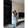 Kumikumi Sexy Style Lace Patchwork Polo Collar Long Sleeves T-shirt Women's Clothing Autumn New Arrival Slimming Youthful-Looking Tops