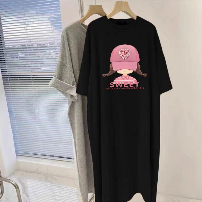 New Maternity Summer Top Fashion Pure Cotton Korean Version Loose Short-sleeved T-shirt Skirt Dress Medium and Long
