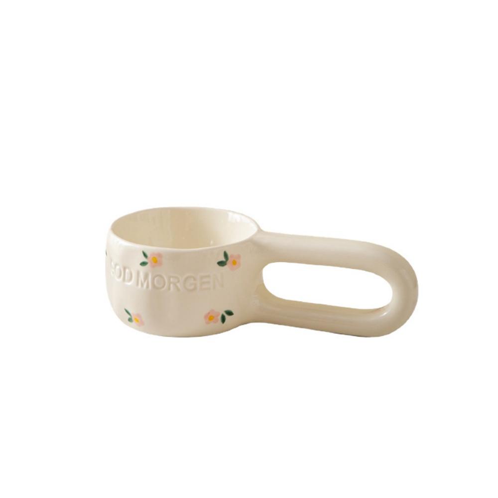 

Ceramic Mug With Long Handle Microwave Safe Modern Coffee Milk Dessert Oats Cups 101-200ml білий