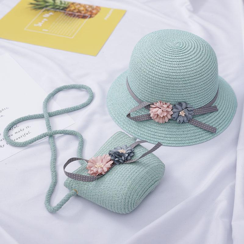 Summer Baby Straw Hat With Handbag Flower Breathable Beach Hat Bags Kids Hat Boy Girls Sun Visor UV Protection Panama Hat