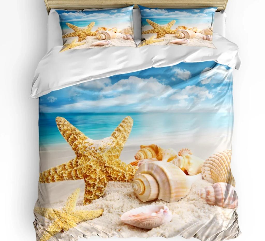 Comforter Shell Starfish With Custom 3 Pcs King Size Blue Ocean Coral Bedding Set Home Textile Room Decoration
