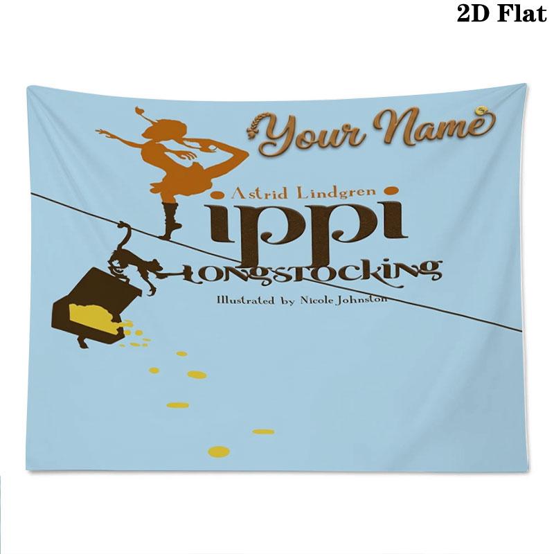Pippi Longstocking Custom Name Wall Tapestry Aesthetic Wall Hanging Printed Fabric Blanket Decorative Tapestries for Bedroom Living Room Home Decor