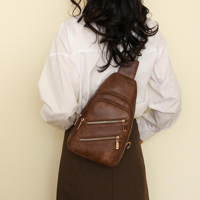 New Fashion Pu Women's Breast Bag Large Capacity Lightweight Chest Bag Versatile Casual Shoulder Messenger Bag Bag