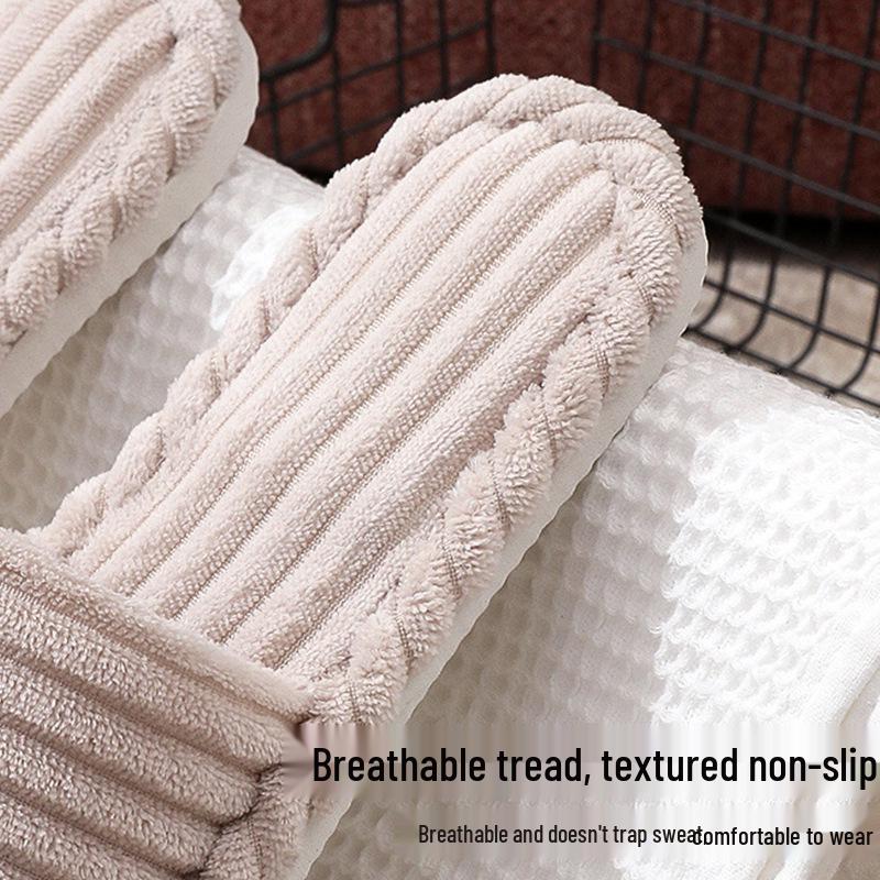 Fashionable Cross-Border Open-Toe Non-Slip Slippers – Spring/Autumn Style with Flat Heels, Furry Design, and Thickened Sole for Couples