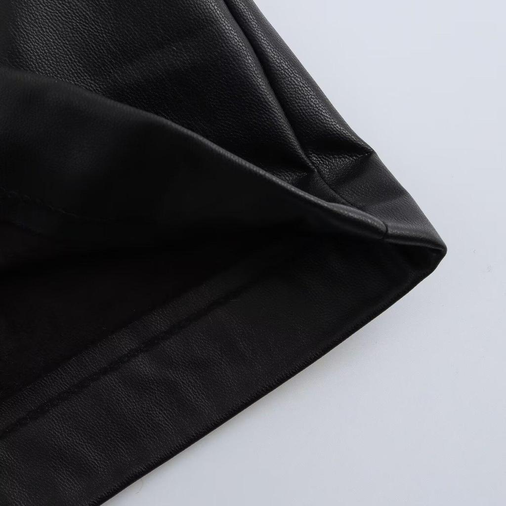 Women's Slim-Fit Asymmetrical Faux Leather High-Waisted Skirt Shorts - Spring 2025