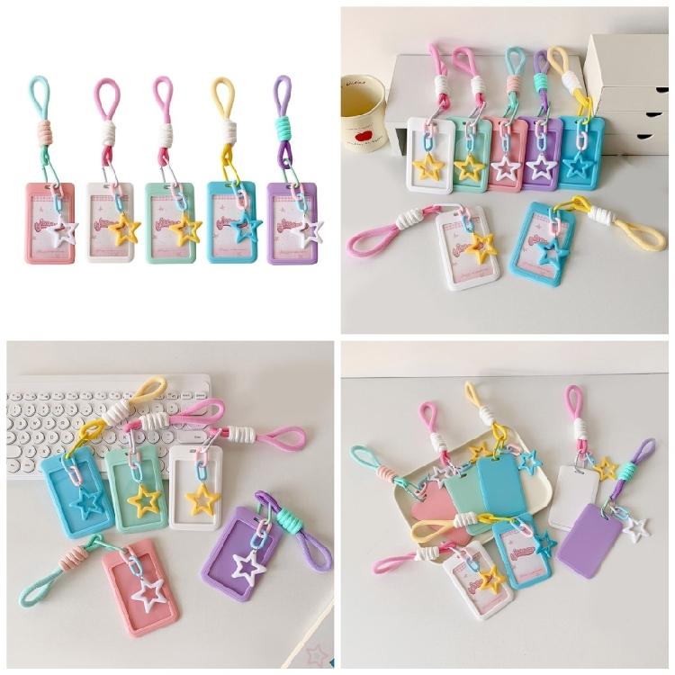 Lovely Kpops Photocard Holder with Keychain,Star Photo Card Sleeve ID Bank Credit Card Holder Protector Gifts for Womens