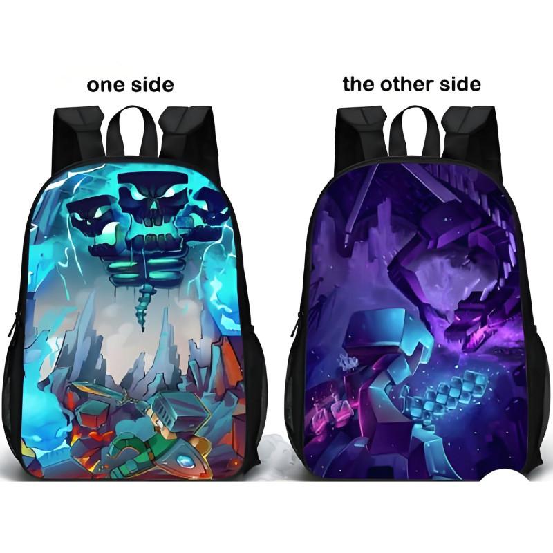 Minecraft Pattern Double Sided Schoolbag Backpack Breathable Bag Fashion Gift