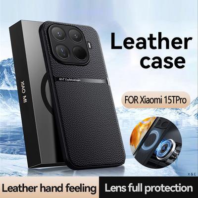 Für Xiaomi 15T 15T Pro Ledertextur, eingebautes magnetisches TPU weiche sturzsichere Anti-Fingerabdruck-Handyhülle
