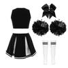 Set Cheerleader Scintillante per Bambine Top Corto a V a Righe Incrociate Gonna Pieghettata e Fiocco