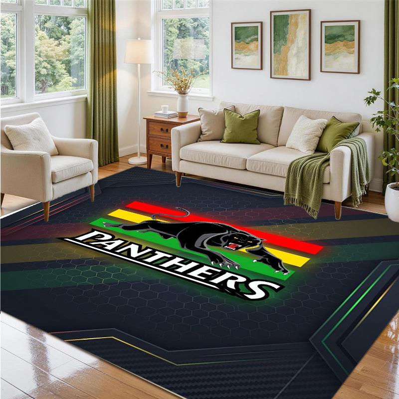 Penrith Panthers Design Crystal Velvet Rug Soft Decorative Mat for Bedroom Entrance