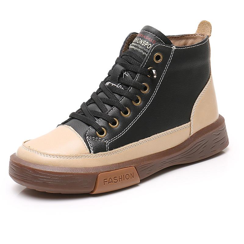 Boots Women Shoes Ankle 2022 Autumn British Wind Genuine Leather Thick With Fur Ladies Short Boots Motorcycle Martin 35