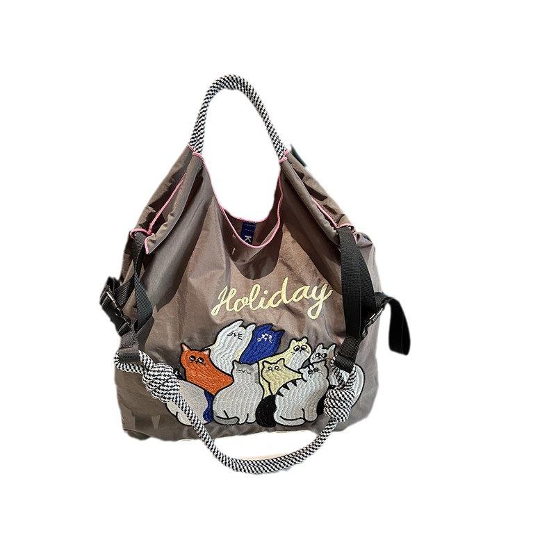 Eco-Friendly Handmade Japanese-Style Embroidered Flower Nylon Tote Bag