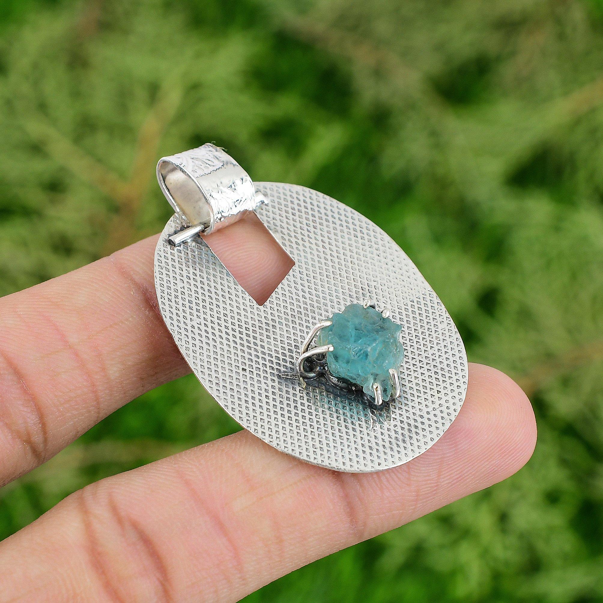 

Daughters Day Deal Neon Apatite Rough Gemstone Pendant Jewelry Sterling Silver