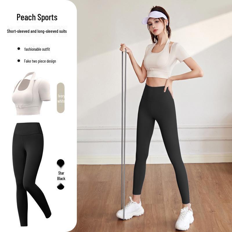 Juyitang Women's Halter Neck Tight Yoga Short-Sleeve Fitness Suit