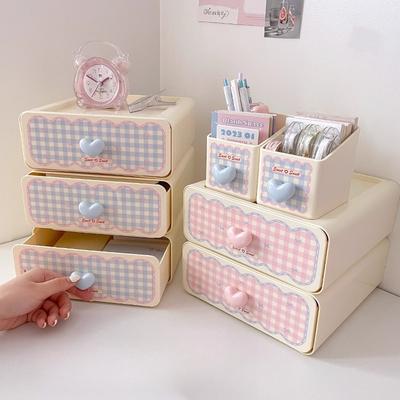 Cute Cosmetic Storage Box Drawer Student Dormitory Desk Organization Jewelry Lipstick Sundries Multi-layer Storage Box Girl Gift