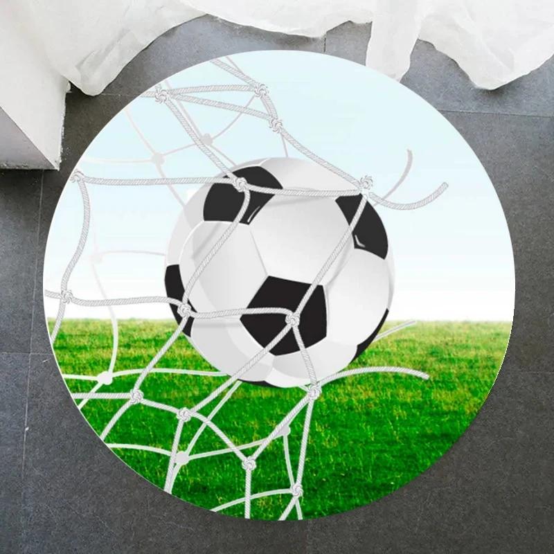 Soccer Round Rug Football Circle Carpet Non-slip Sports Theme Floor Mat for Bedroom Kitchen Living Room Bath Rugs Kids Teen Gift
