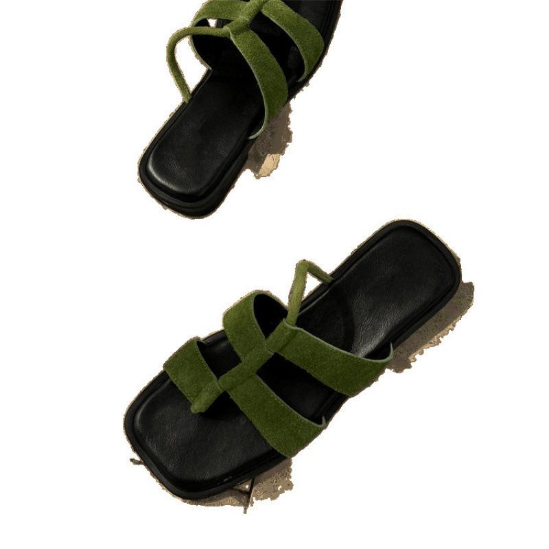 New Foot Flat Slippers Summer Toe Slippers Women's Casual Solid Color Dopamine Cool Slippers Large and Small Size Women's Shoes