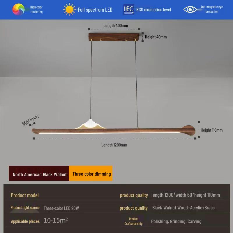 Zen Designer Tea Room Chandelier with Black Walnut and Copper