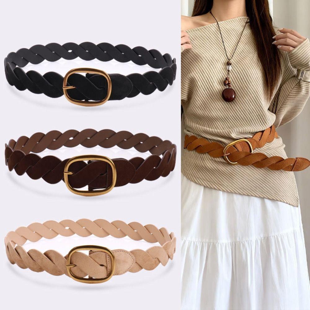Pin Buckle Twists Woven Waistband Weave Men Belt Fashion Suede Belt Unisex