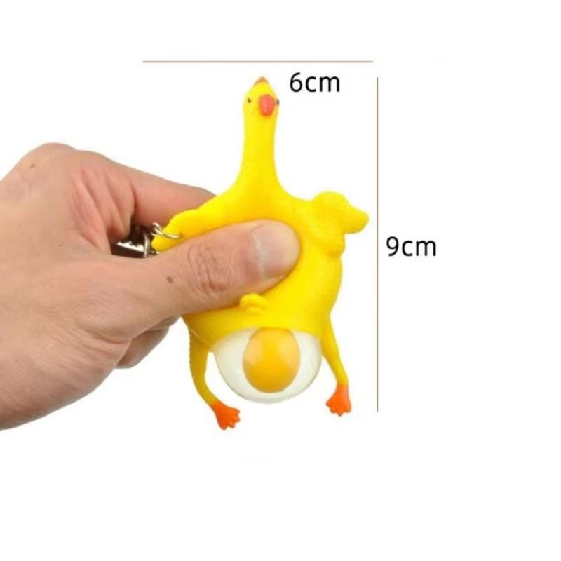 Funny 2Pcs Mini Chicken Keychain Squeezable Tpu Egg-Laying Duck Toy Creative Novelty Key Ring Humorous Gag Gift Yellow