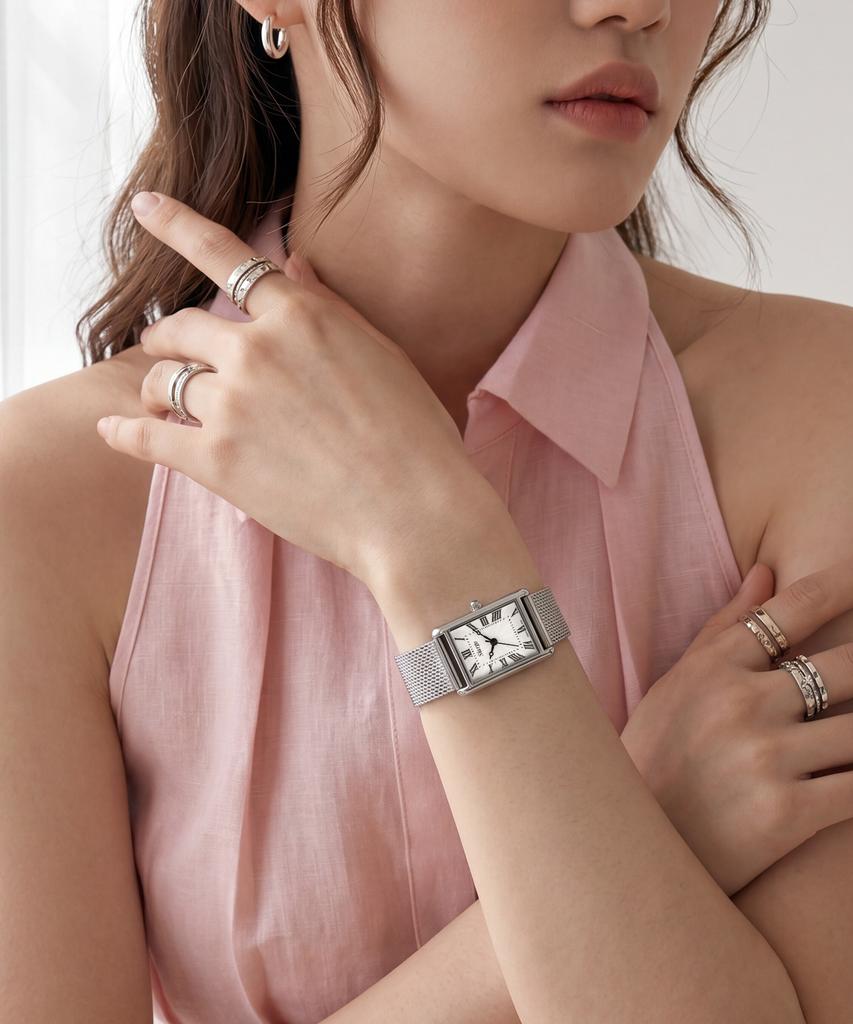 Sialeugo Sg-010Sl-S-S Fennel Collection Women'S Mesh Silver Steel Wristwatch
