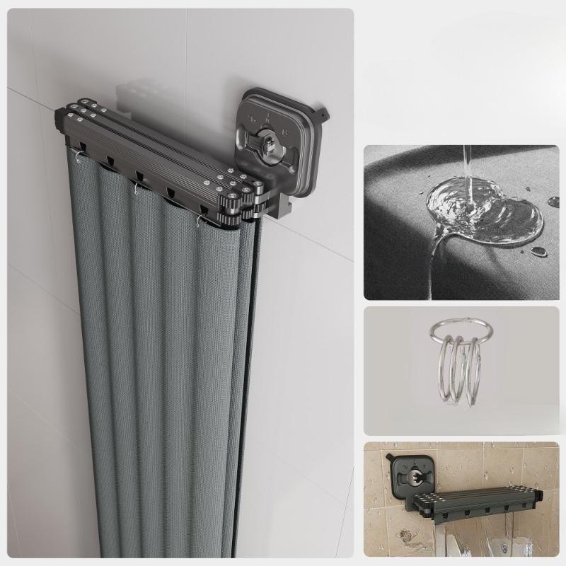 Foldable Waterproof Shower Curtain with Suction Cups No Drilling for Bathroom Partition Dry and Wet Separation EVA Curtain