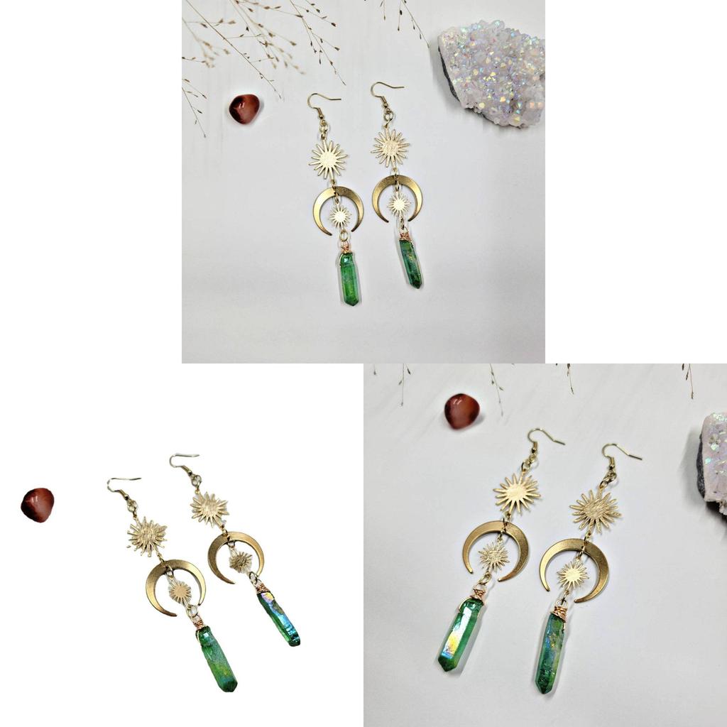 Quartz Crystal Moon And Sun Earrings In Alloy With Electroplated Finish For Stylish Men And Women
