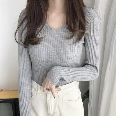Autumn Women V-Neck Slim Sexy Sweater Knit Long Sleeve Solid Bottoming Sweater For Women Casual Pullovers Winter 2023